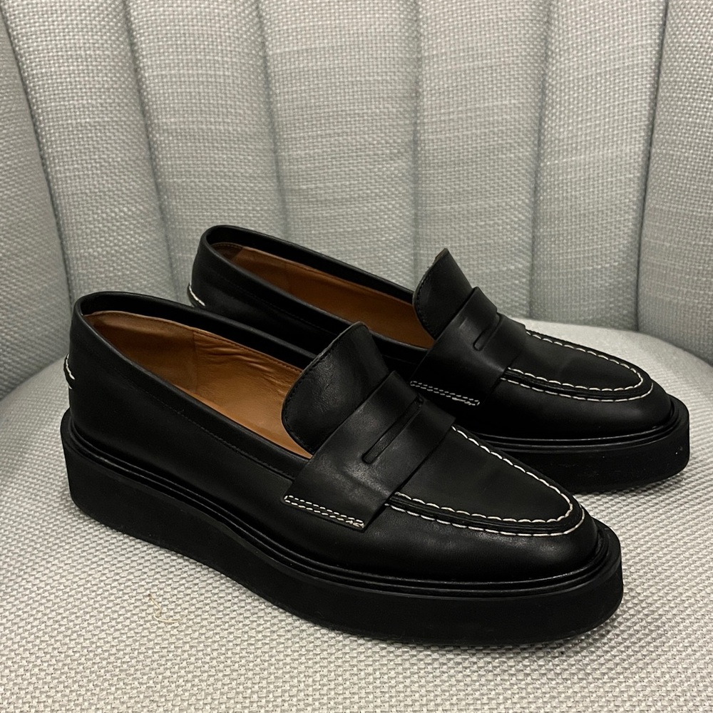 Classic Black Monsano Platform Leather Slip-On Loafers - Picture 2 of 6